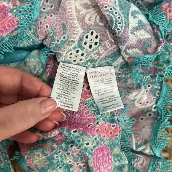 HEMANT & NANDITA Kefi One Shoulder Mini Dress in
Cyan Size S - Picture 11 of 13